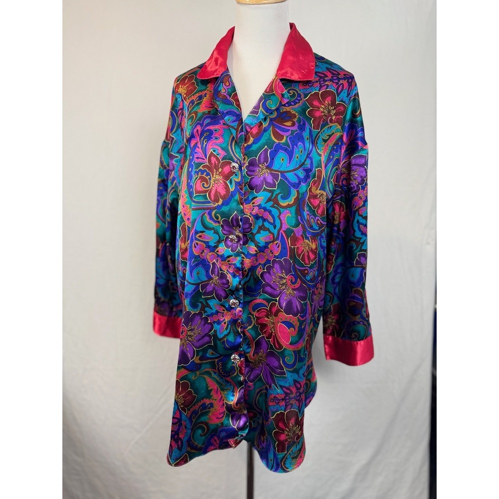 Victoria's Secret Satin Floral Pajama Night Shirt‎ Floral Size Small 90's Y2K